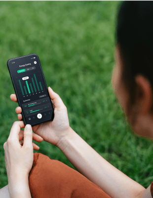 A woman holding a smartphone