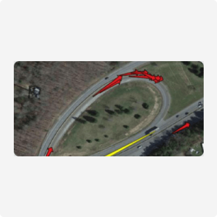 A road map featuring arrows indicating the direction of travel along the road.