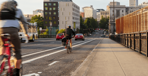 Bike riders heading to city