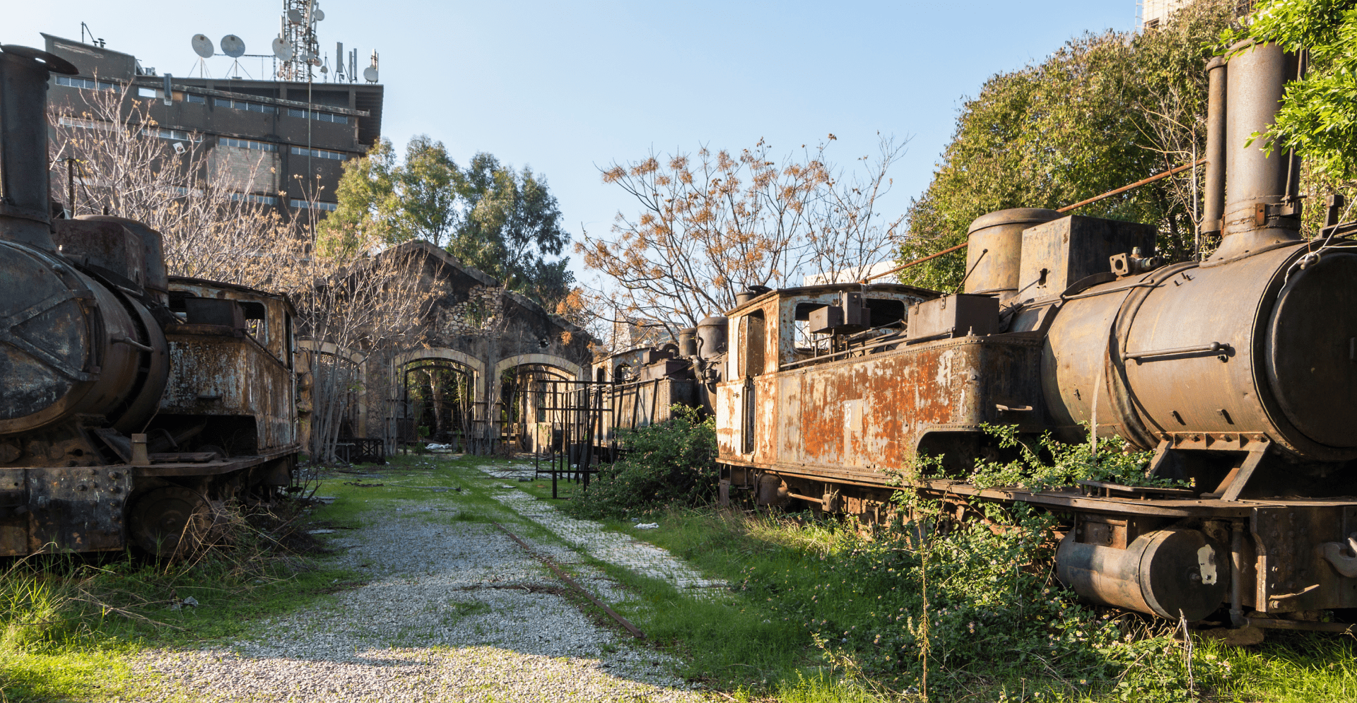 Abandoned trains in the old Beirut train station in Mar Mikhael