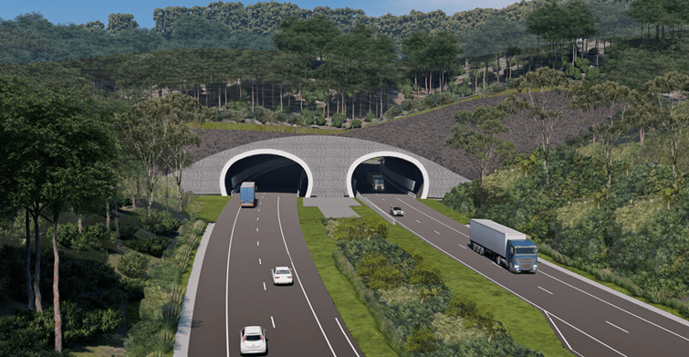Aerial view of Roberts Hill Tunnel Coffs Harbour Bypass