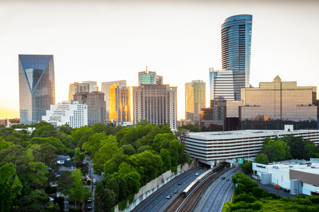 This image depicts the skyline of the Buckhead district in Atlanta, Georgia.