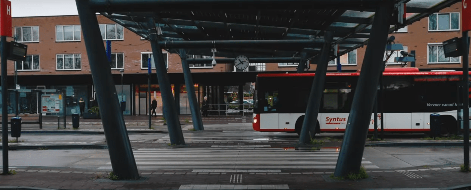 A bus moving in the city.