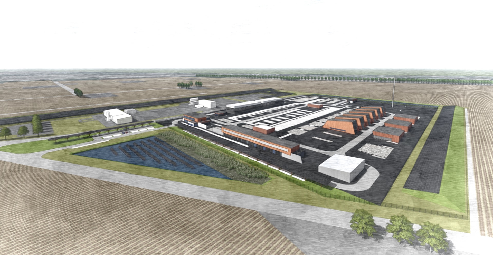 Visualisatie luchtfoto van Hystock locatie Zuidwending